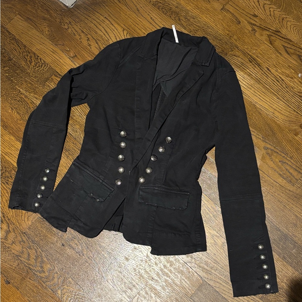 Free People Black Button-Embellished Blazer